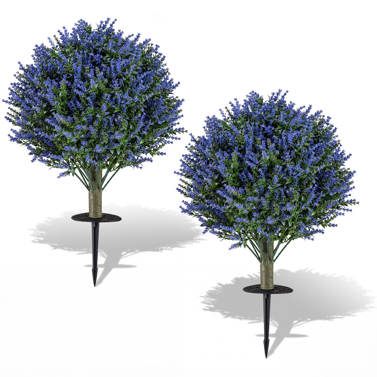 Purple - Green Artificial Lavender Topiary Ball Trees with Ground Spikes Set of 2